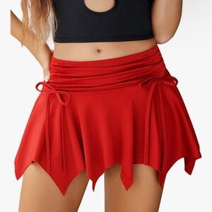 Mini skirt flowy stretchy hem, drawstring ruched bow short skirt. Size medium.